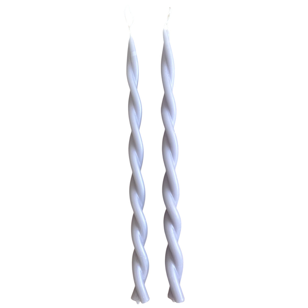 A pair of Twisted Beeswax Candles in Lavender